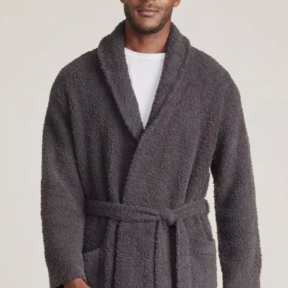 BAREFOOT DREAMS Men's Long Robe CozyChic Super Fluffy Gray Pockets Belted - Picture 1 of 12